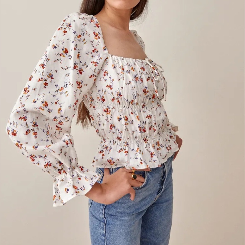 NWT Reformation Pimento Linen Top in Babrielle Floral Blouse sz S / Small